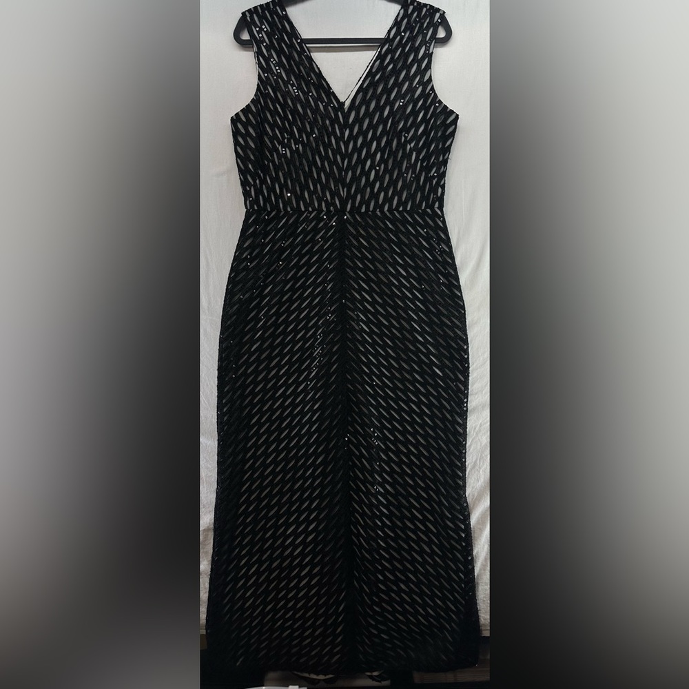 ALEX EVENINGS Women’s Formal Black Maxi Sequin Sleeveless V Neck Size 14
